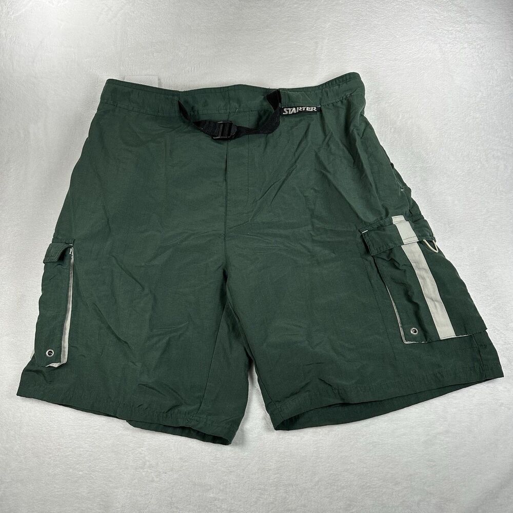 Starter Cargo Shorts Mens L Green Utility Hiking Mesh Lined Belted Outdoor